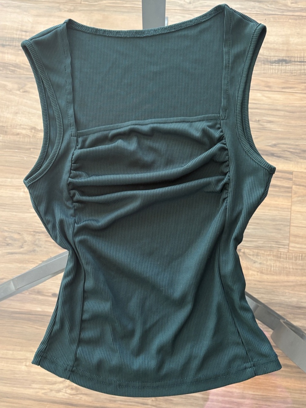 Sleeveless Ruched Ribbed Tank Top - Dark Green